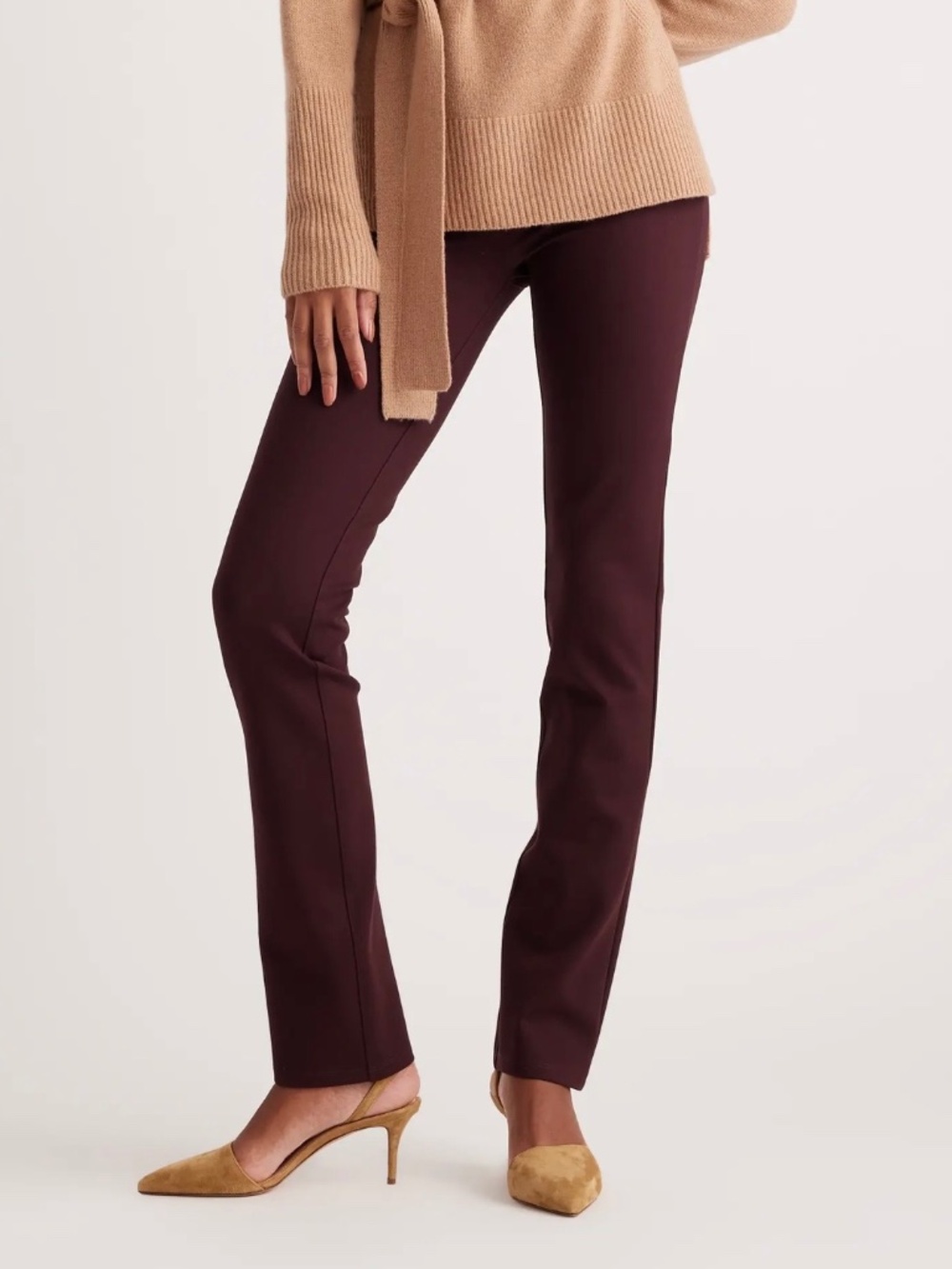 Quince Ultra-Stretch Ponte Straight Leg Pants Burgundy Size M